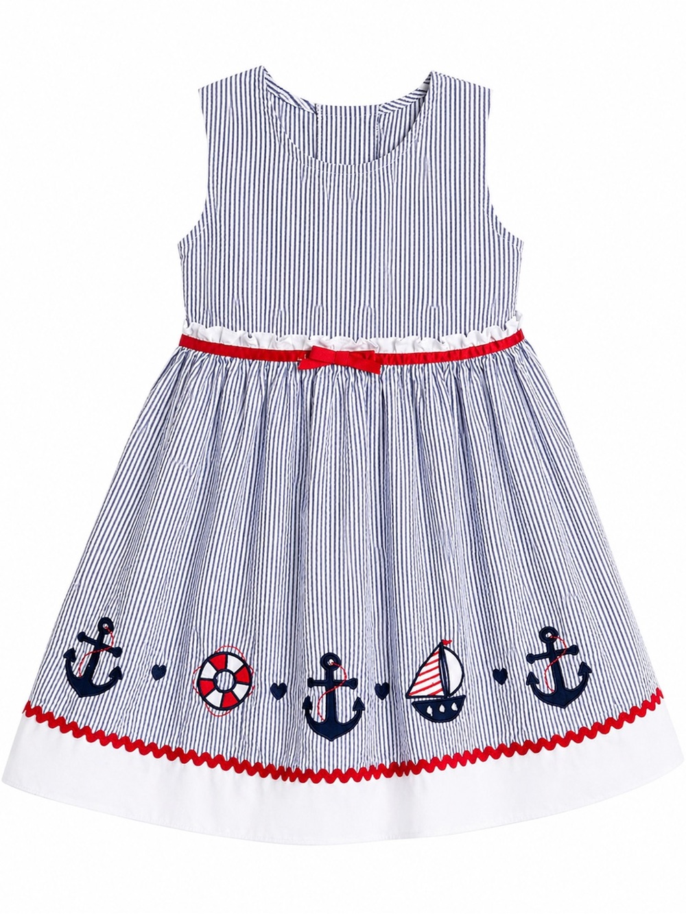 Size 5 Good Lad Seersucker Embroidered Nautical Dress